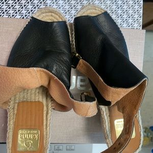 Kanna Black Leather Wedge Sandals